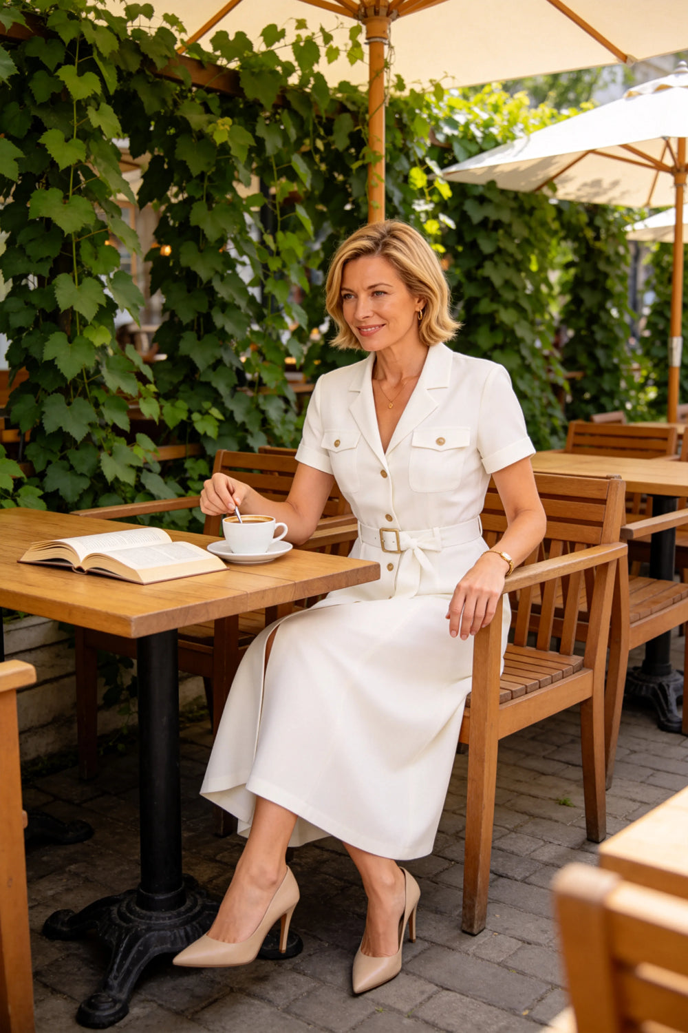 V-Neck Belted Midi Dress