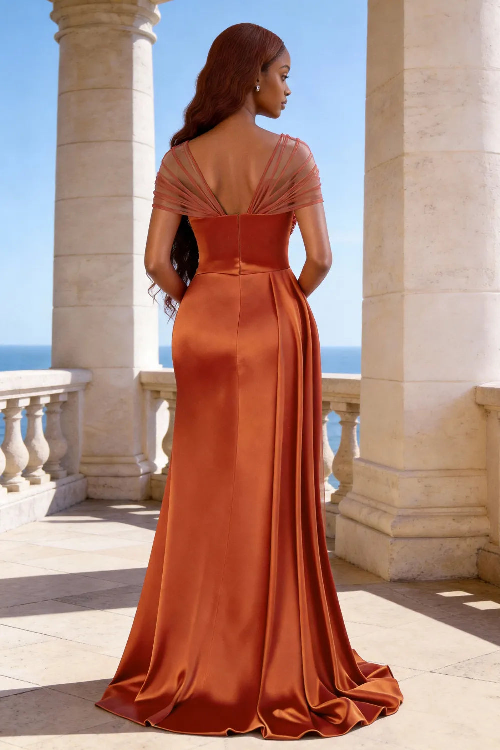 Mermaid Satin Evening Gown with Beaded Top and Slit