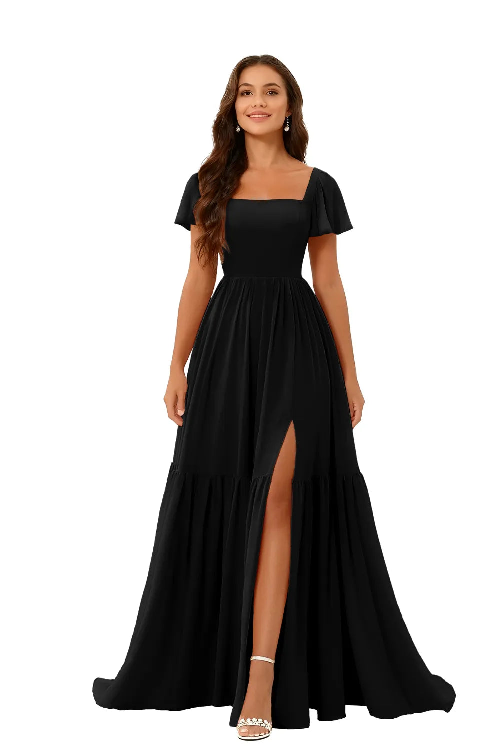 Square Neck Chiffon Bridesmaid Maxi Dress