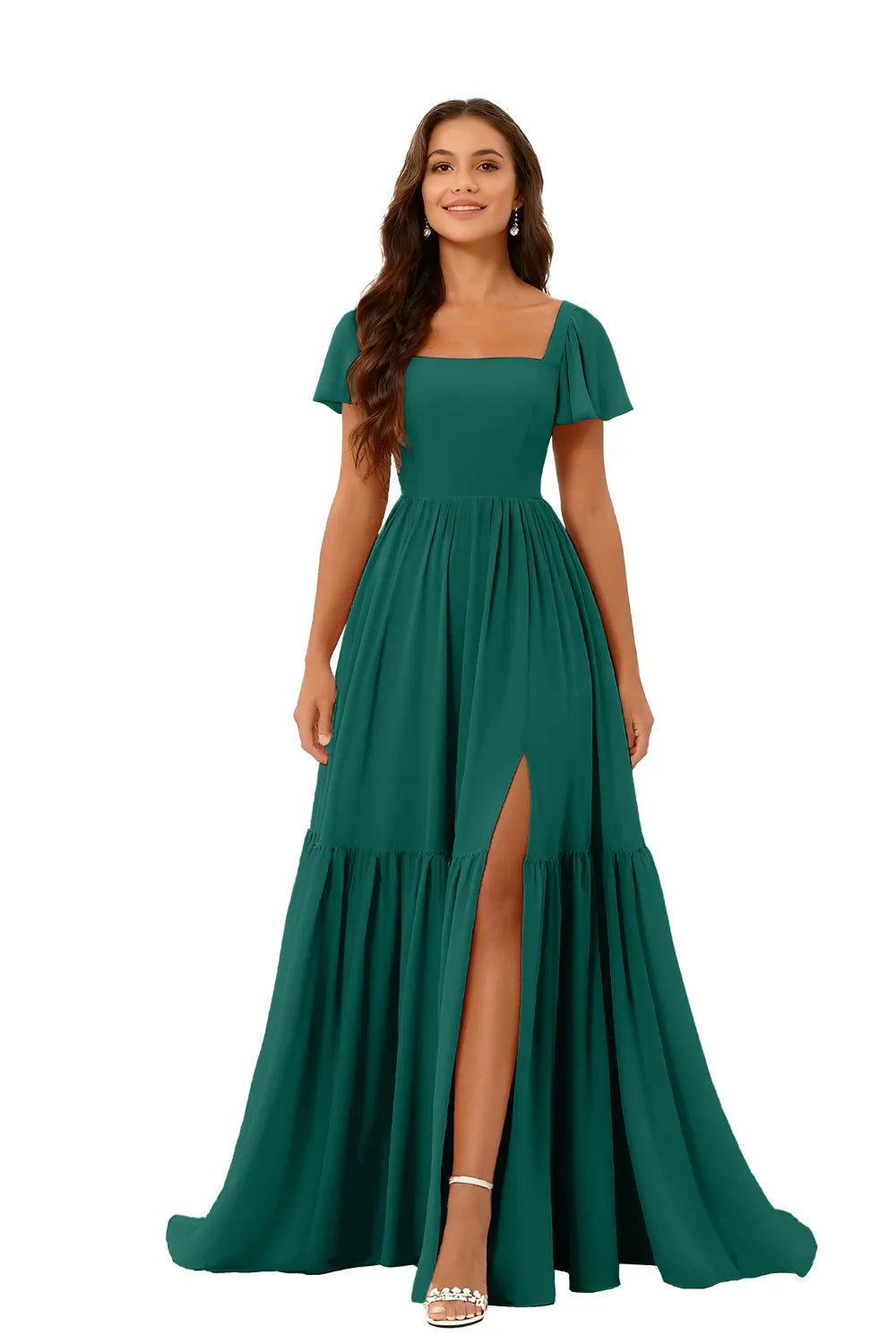 Square Neck Chiffon Bridesmaid Maxi Dress