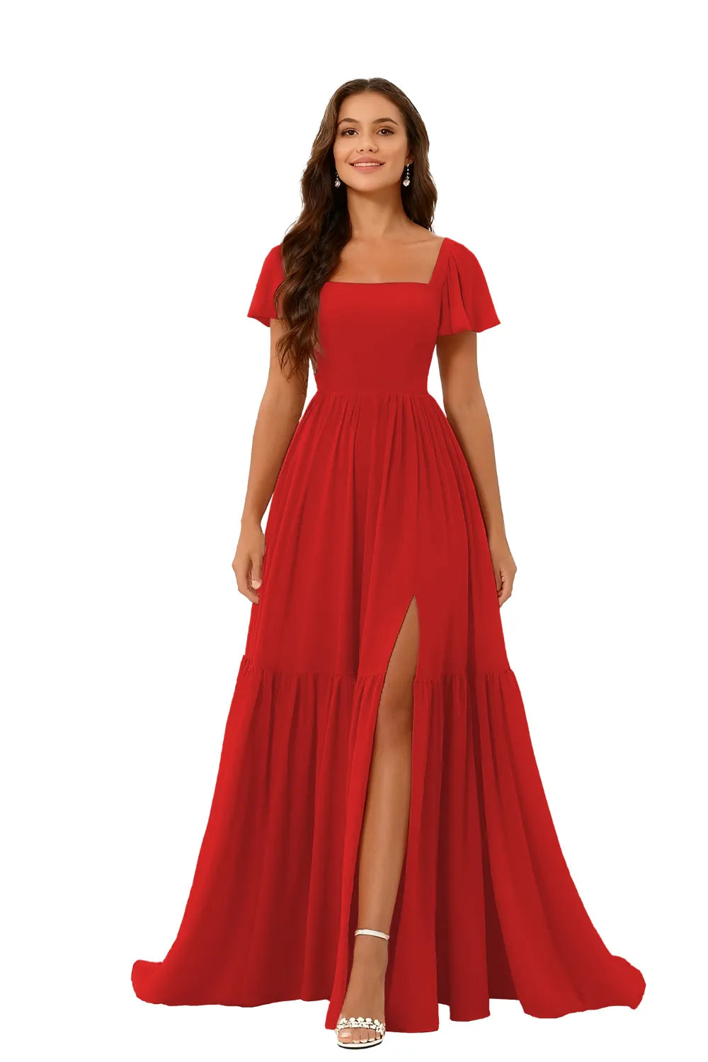 Square Neck Chiffon Bridesmaid Maxi Dress