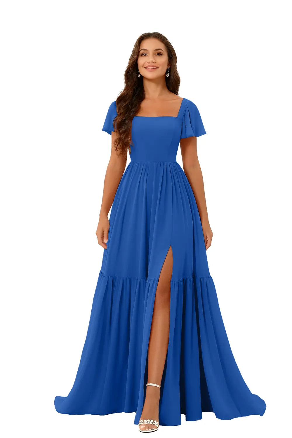 Square Neck Chiffon Bridesmaid Maxi Dress