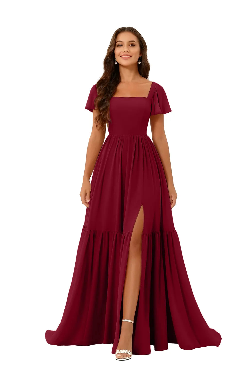 Square Neck Chiffon Bridesmaid Maxi Dress