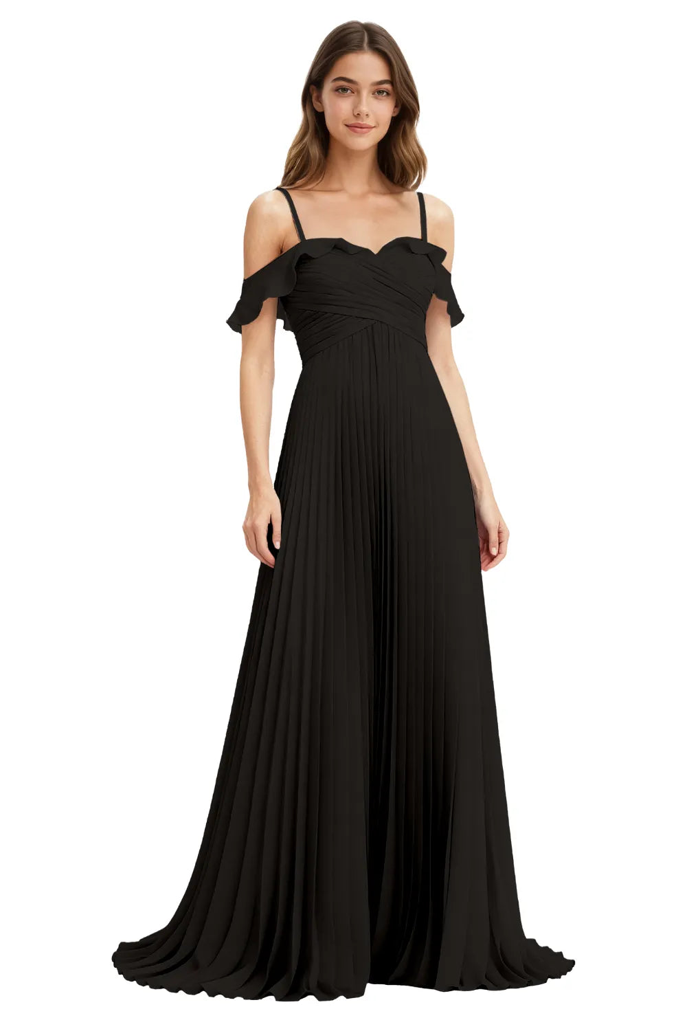 Celeste Grace Long Pleated Chiffon Gown