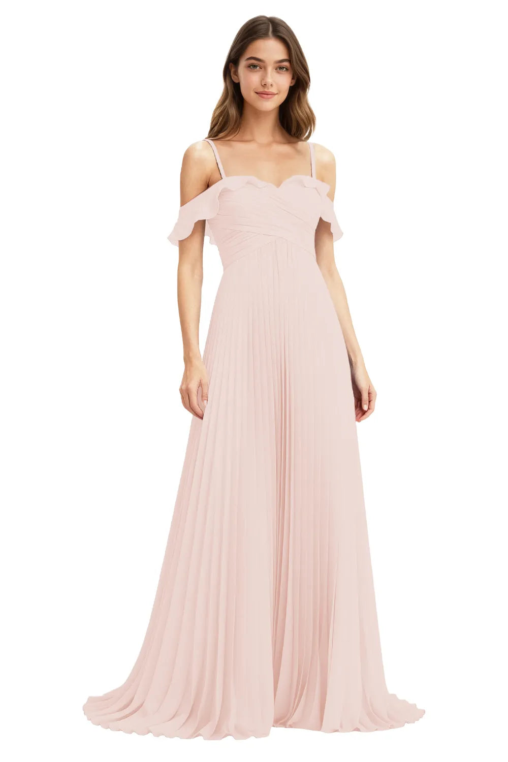 Celeste Grace Long Pleated Chiffon Gown