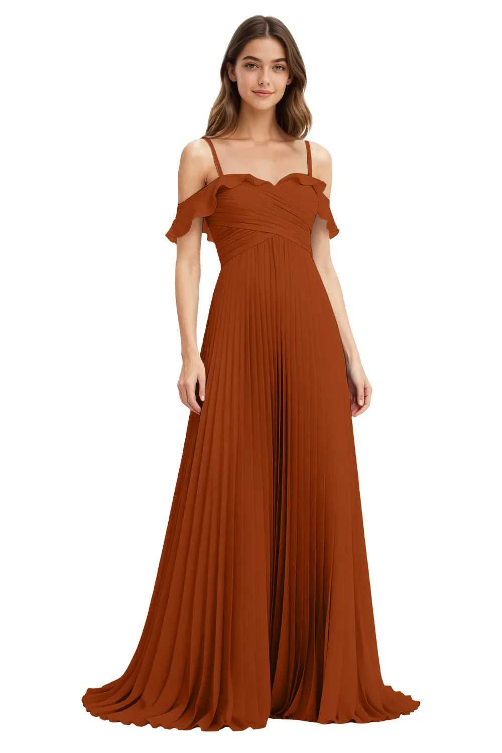 Celeste Grace Long Pleated Chiffon Gown