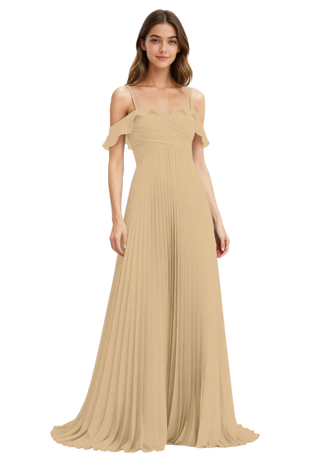 Celeste Grace Long Pleated Chiffon Gown