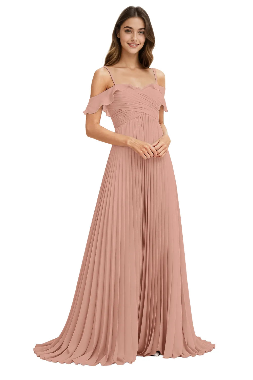 Celeste Grace Long Pleated Chiffon Gown