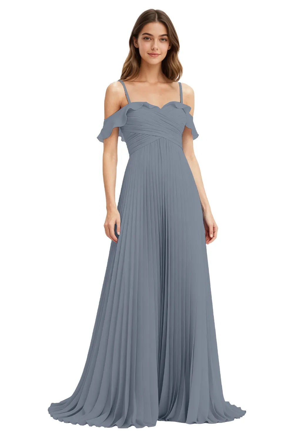 Celeste Grace Long Pleated Chiffon Gown