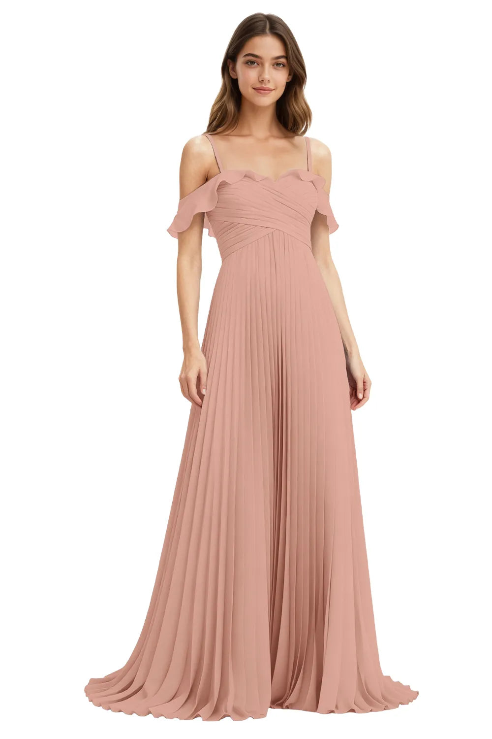 Celeste Grace Long Pleated Chiffon Gown