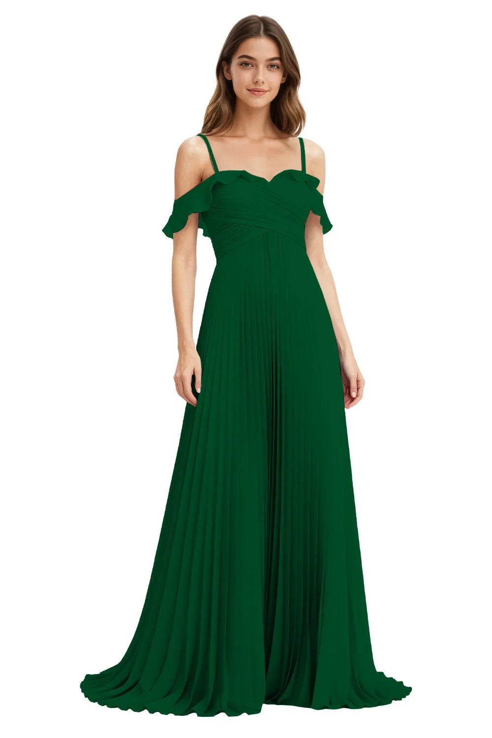 Celeste Grace Long Pleated Chiffon Gown