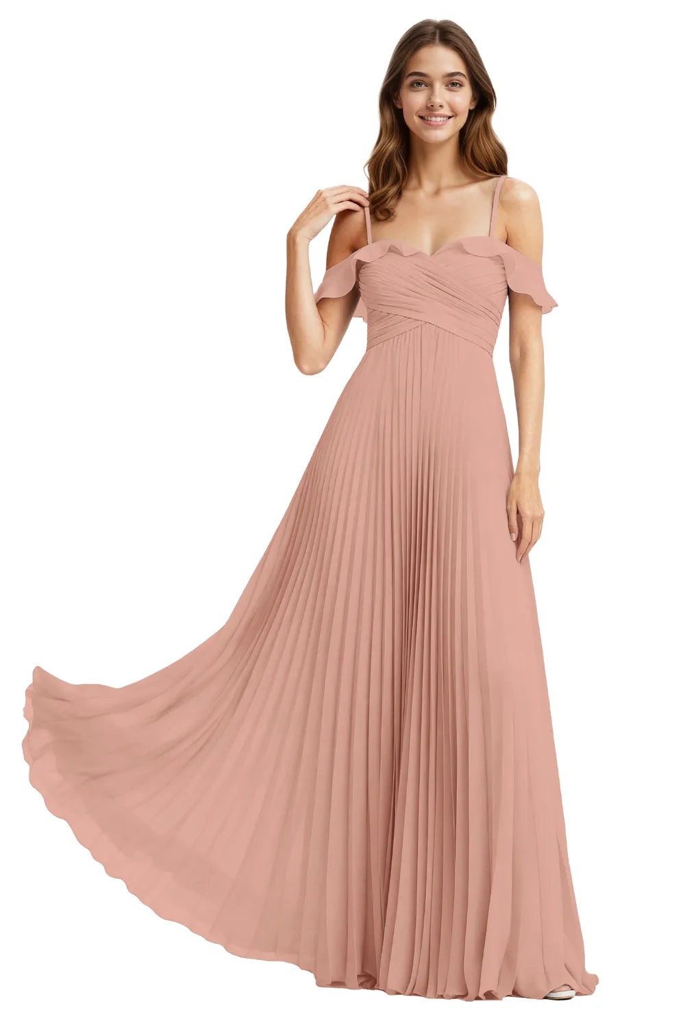 Celeste Grace Long Pleated Chiffon Gown