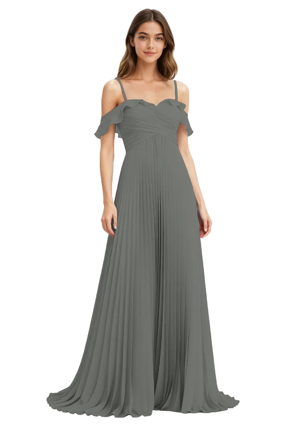 Celeste Grace Long Pleated Chiffon Gown