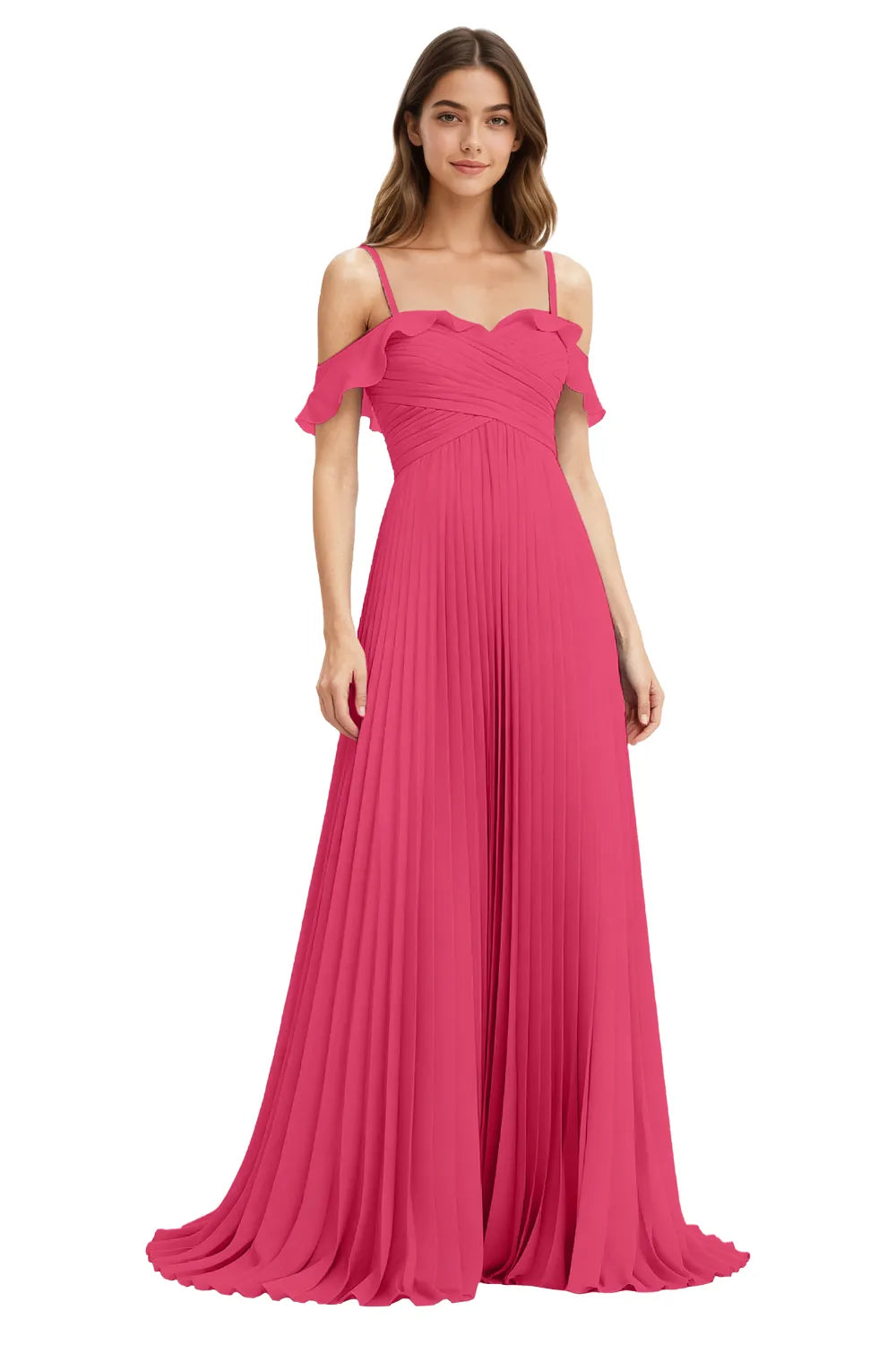 Celeste Grace Long Pleated Chiffon Gown
