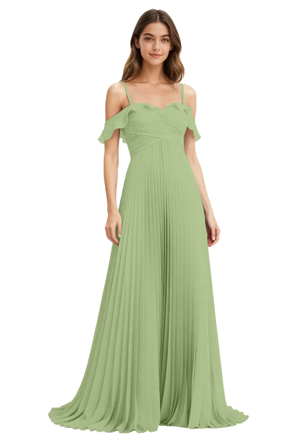 Celeste Grace Long Pleated Chiffon Gown