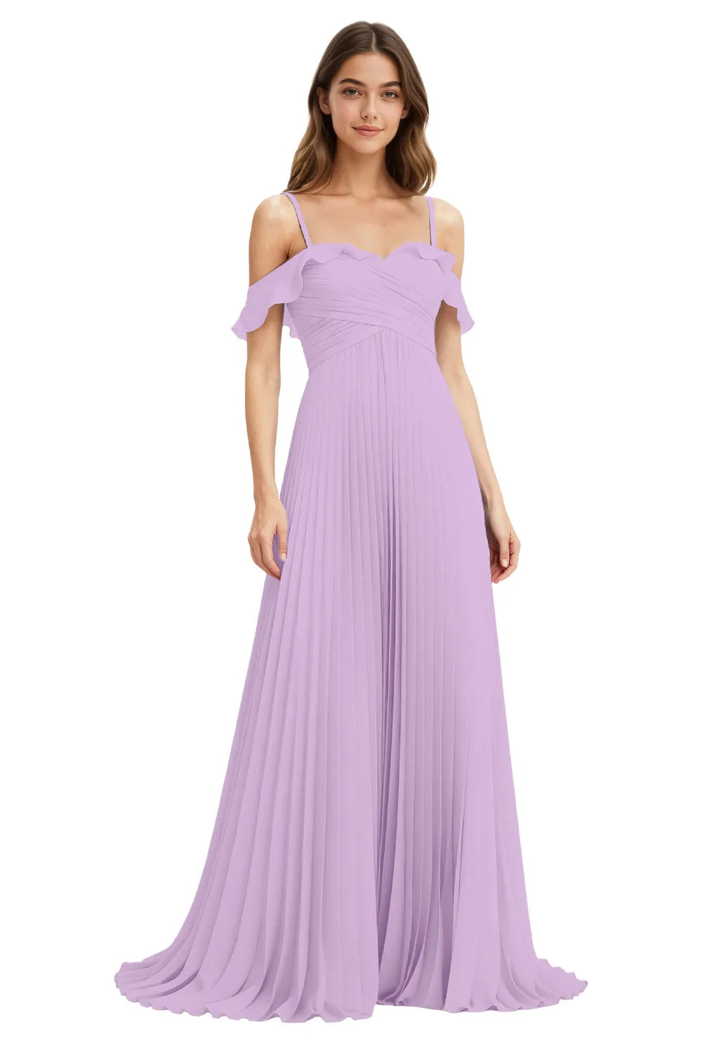 Celeste Grace Long Pleated Chiffon Gown