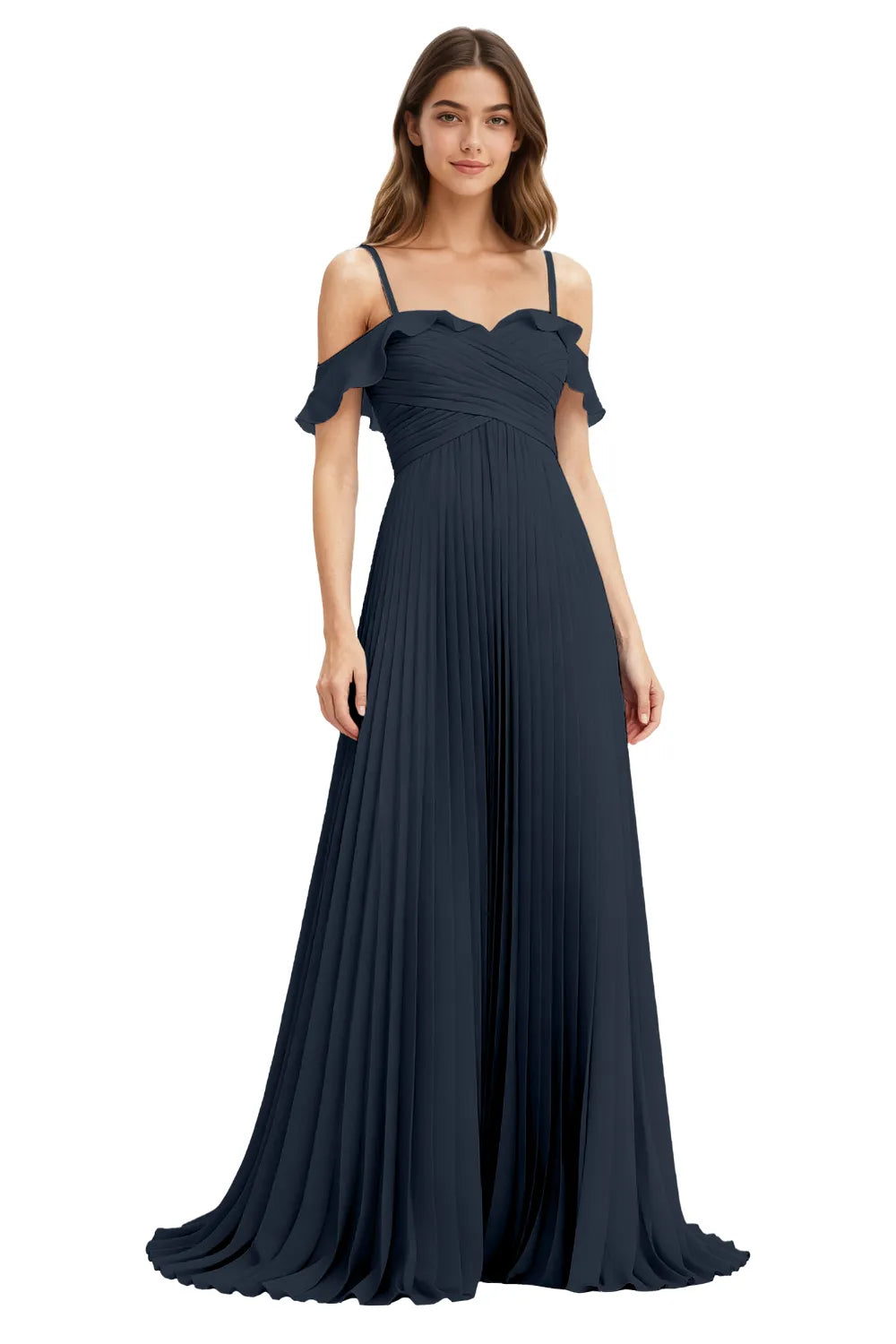 Celeste Grace Long Pleated Chiffon Gown
