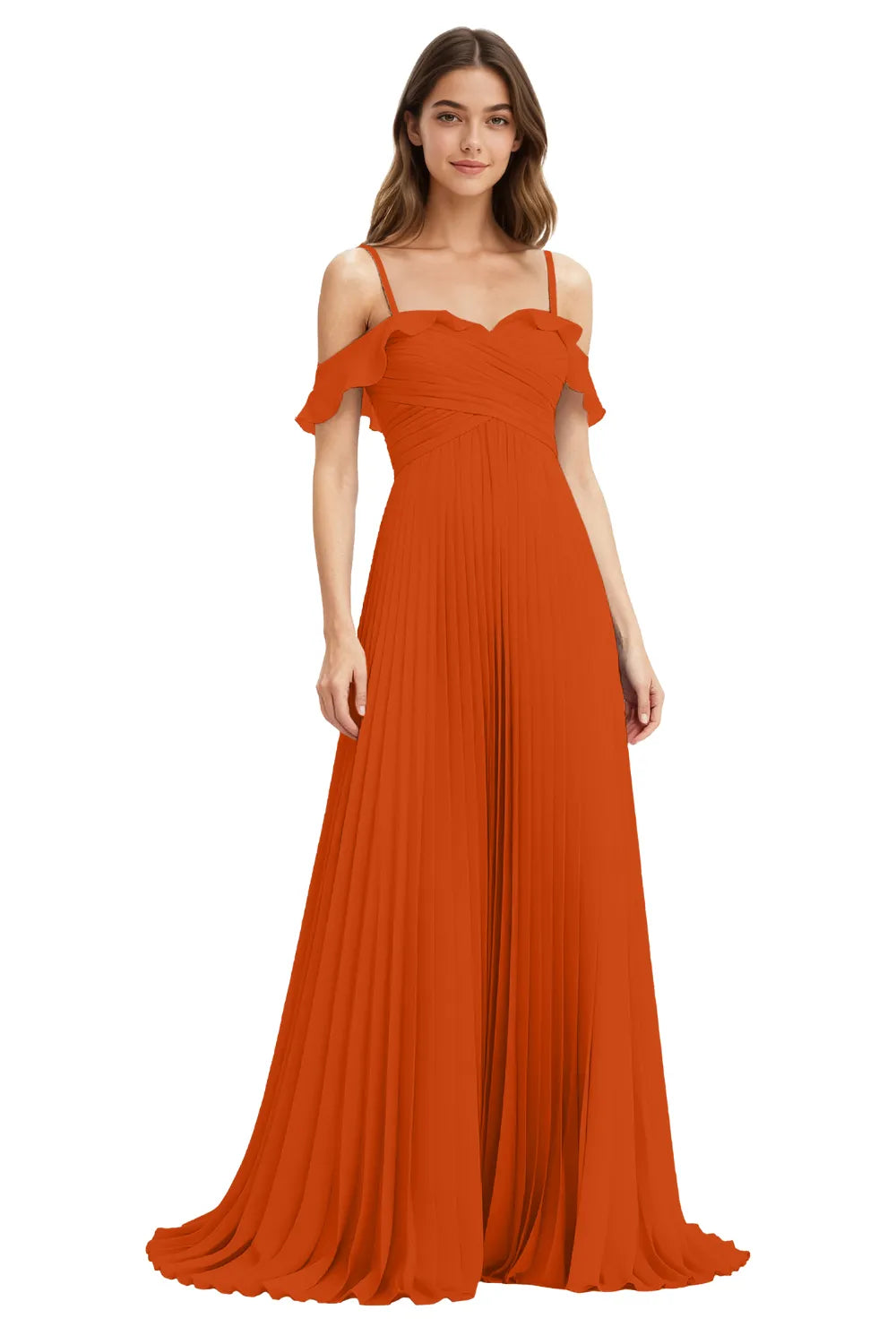Celeste Grace Long Pleated Chiffon Gown