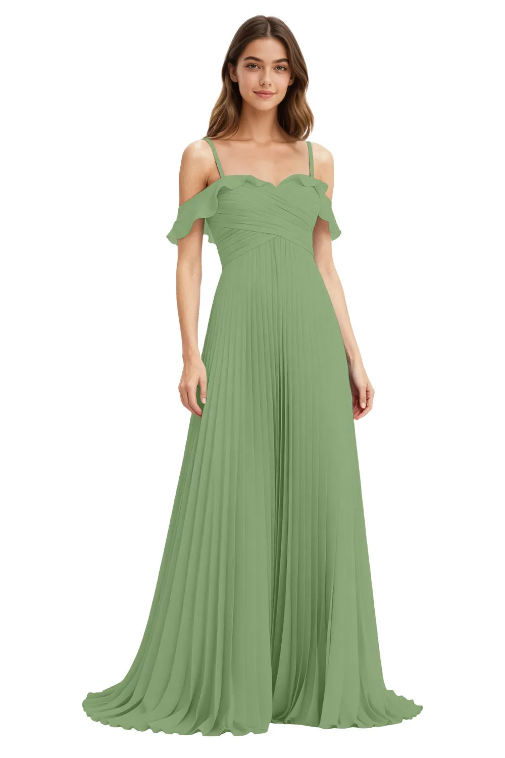 Celeste Grace Long Pleated Chiffon Gown