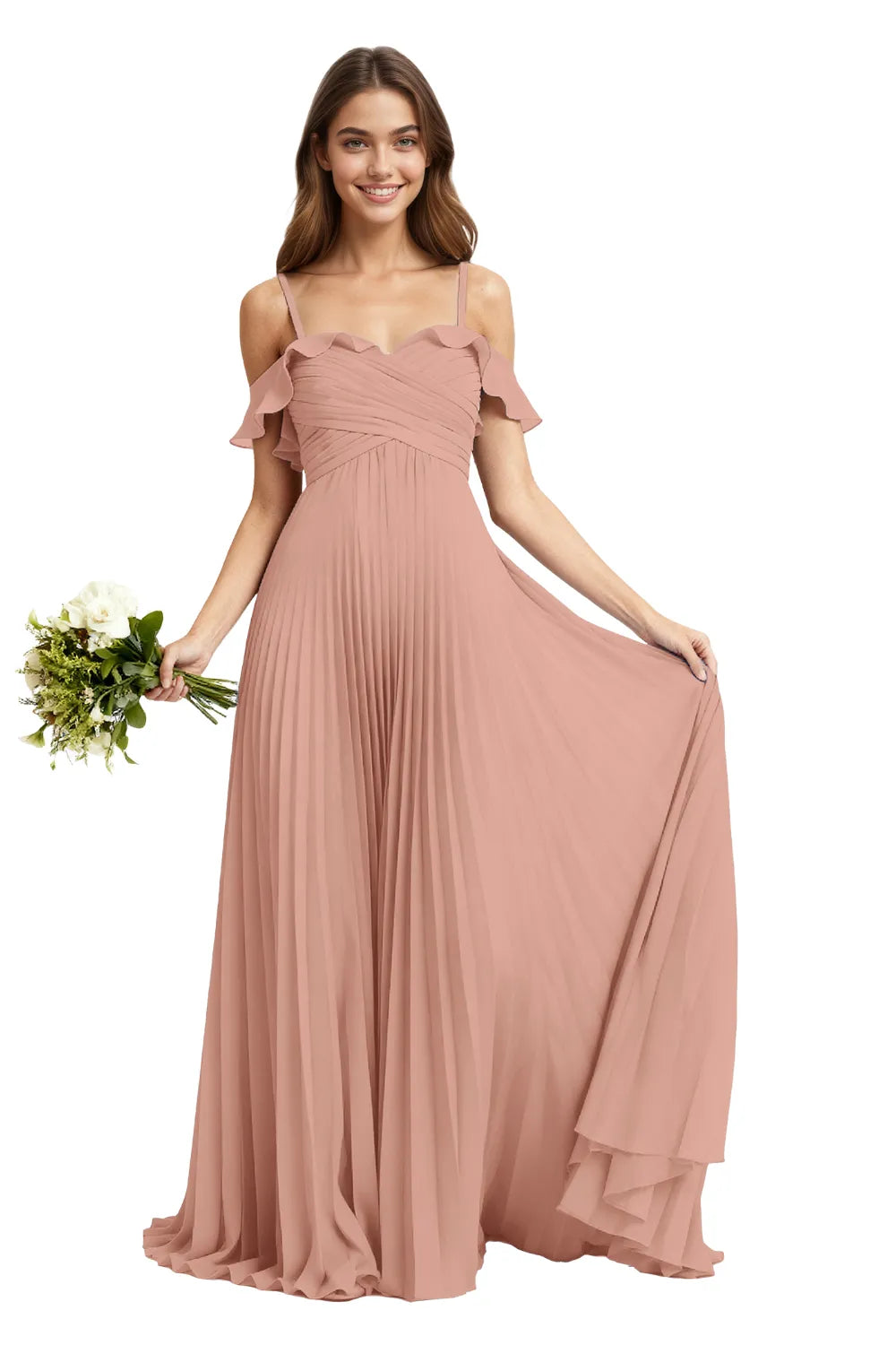 Celeste Grace Long Pleated Chiffon Gown