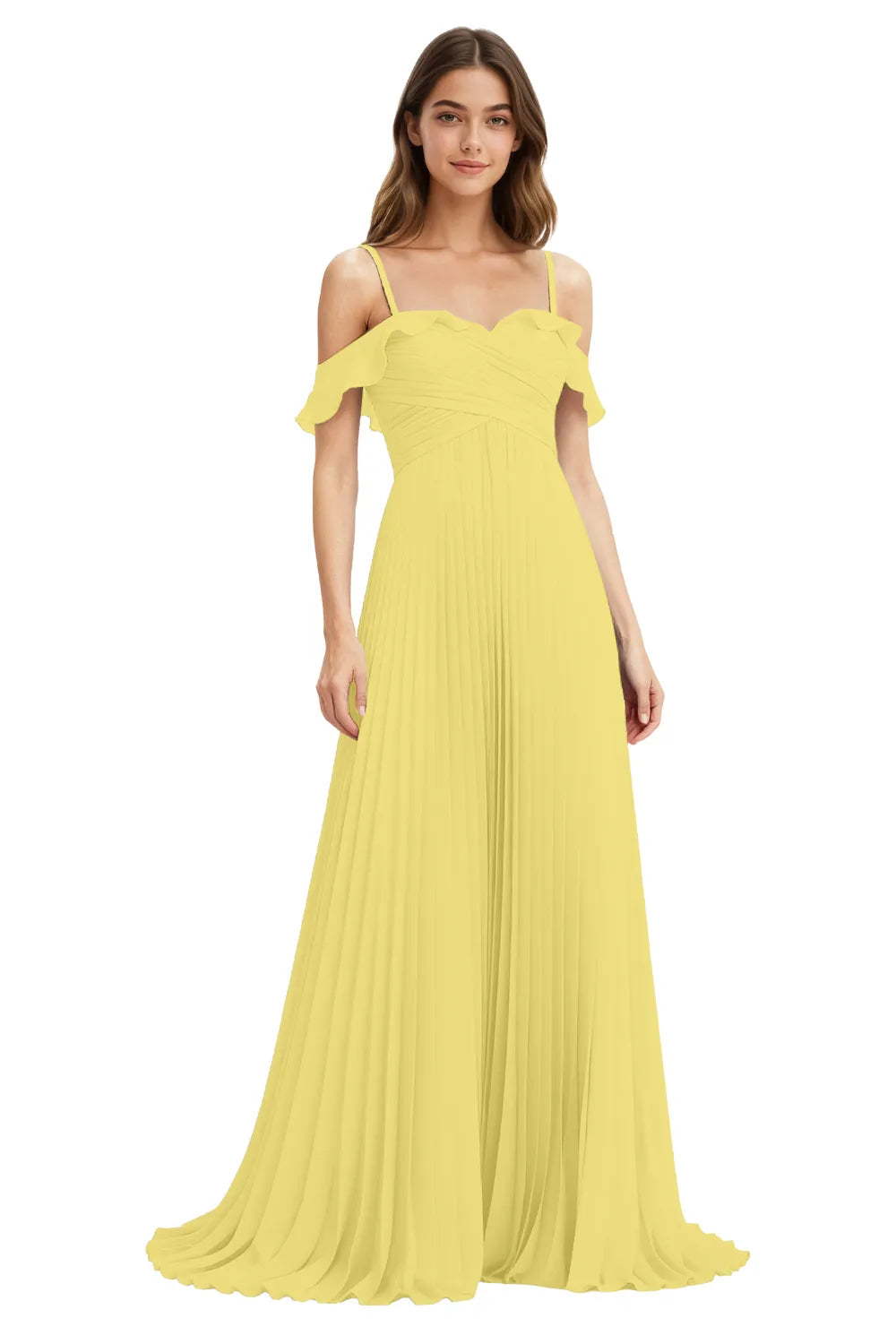 Celeste Grace Long Pleated Chiffon Gown
