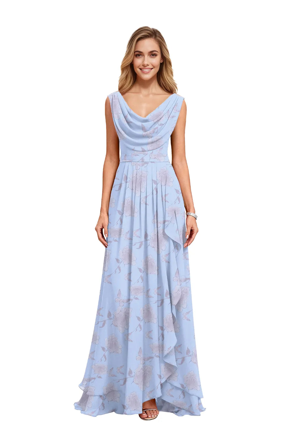 Flowy Chiffon Floral Formal Maxi Dress