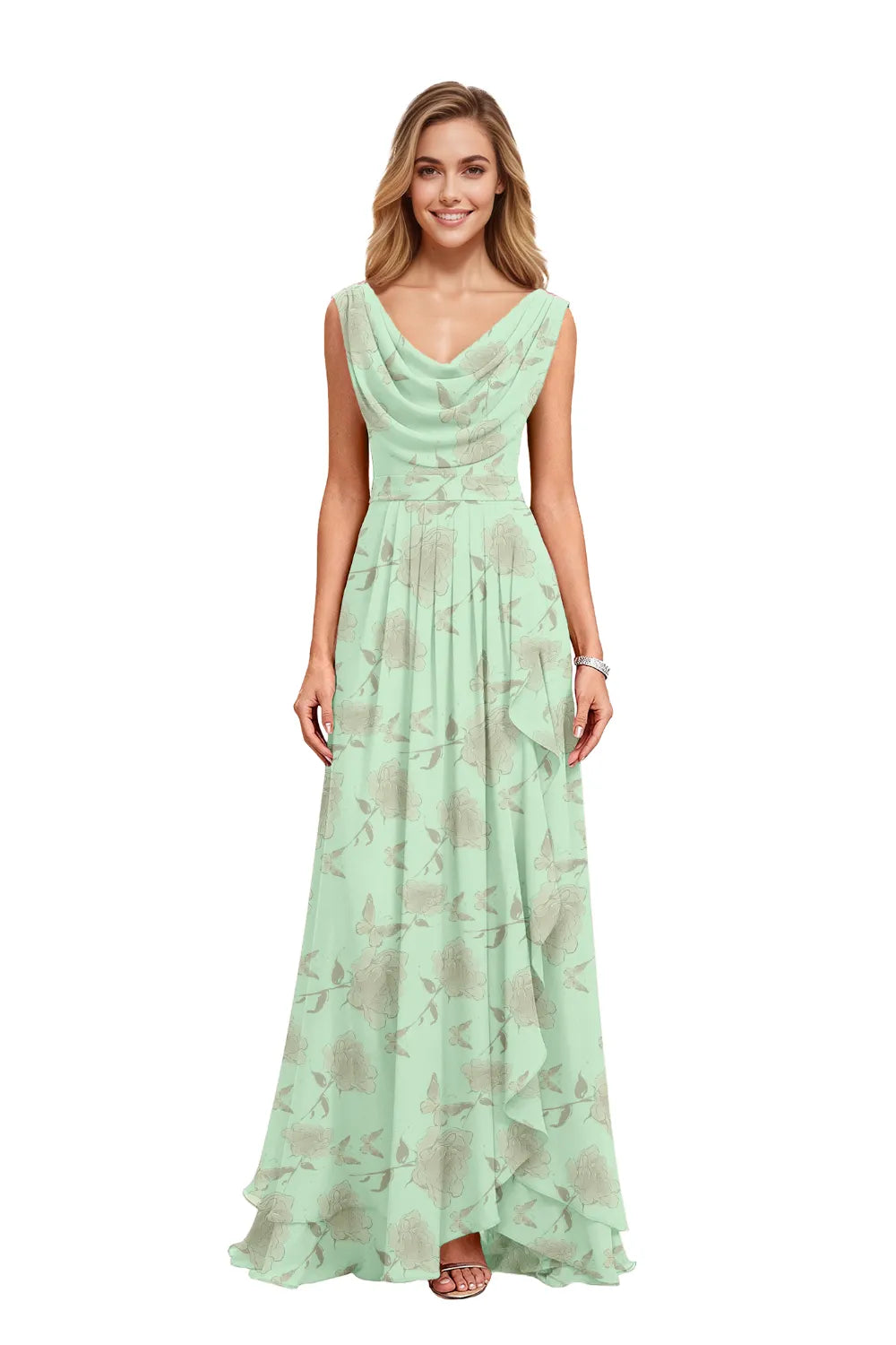 Flowy Chiffon Floral Formal Maxi Dress