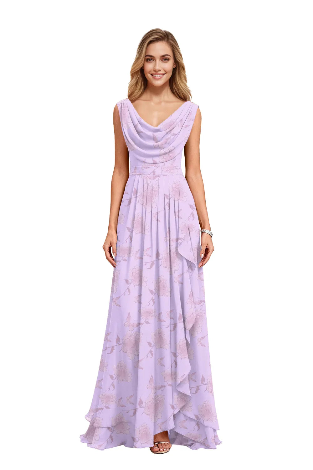 Flowy Chiffon Floral Formal Maxi Dress