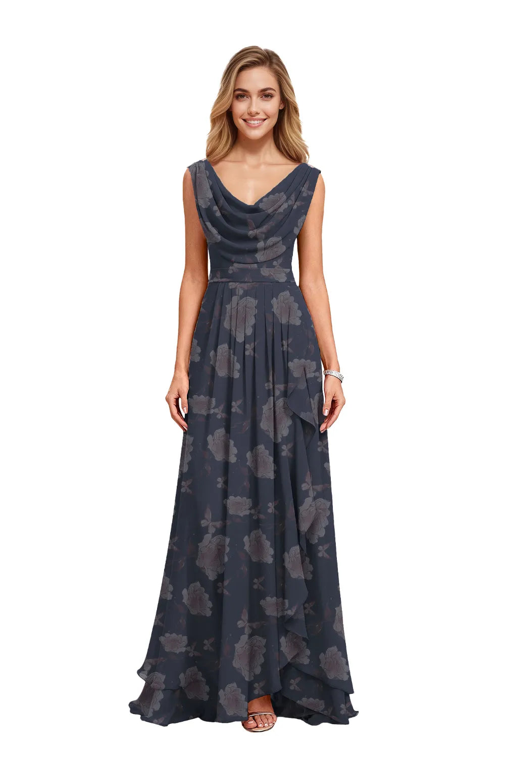Flowy Chiffon Floral Formal Maxi Dress