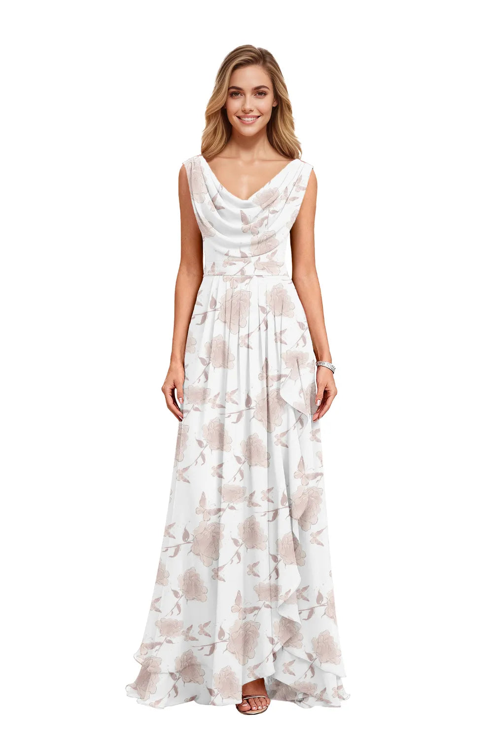 Flowy Chiffon Floral Formal Maxi Dress