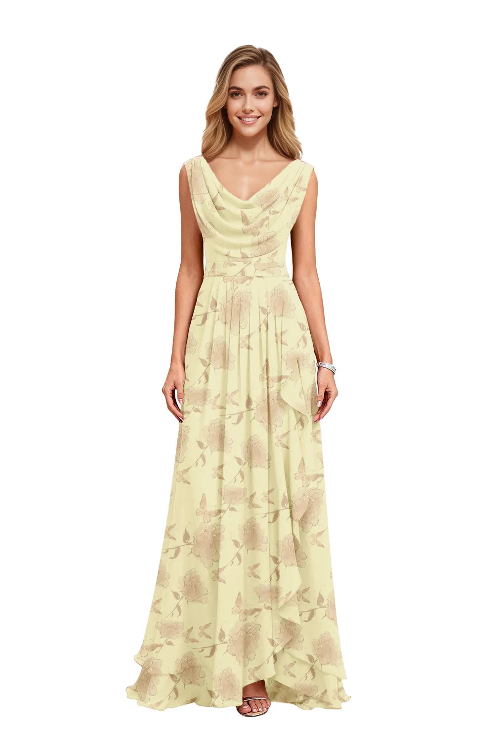 Flowy Chiffon Floral Formal Maxi Dress