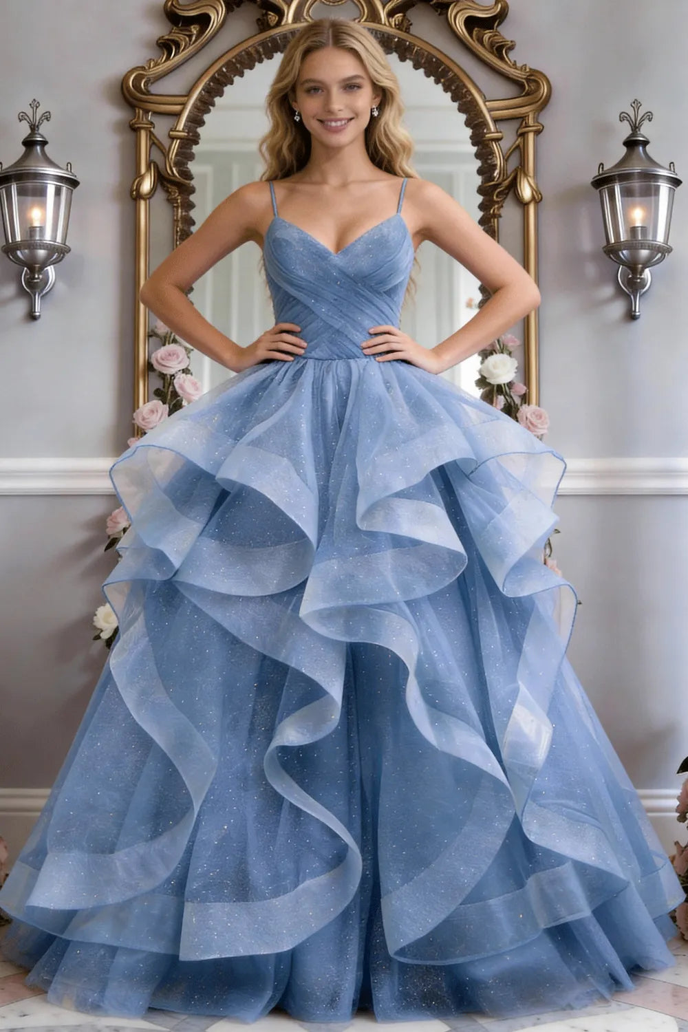 Starlight Ruffle Tulle Prom Dress