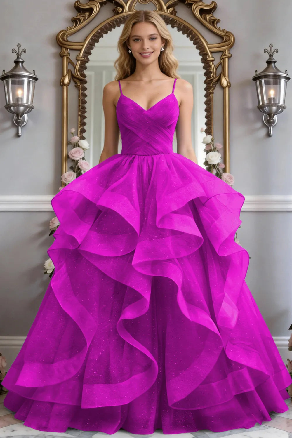 Starlight Ruffle Tulle Prom Dress