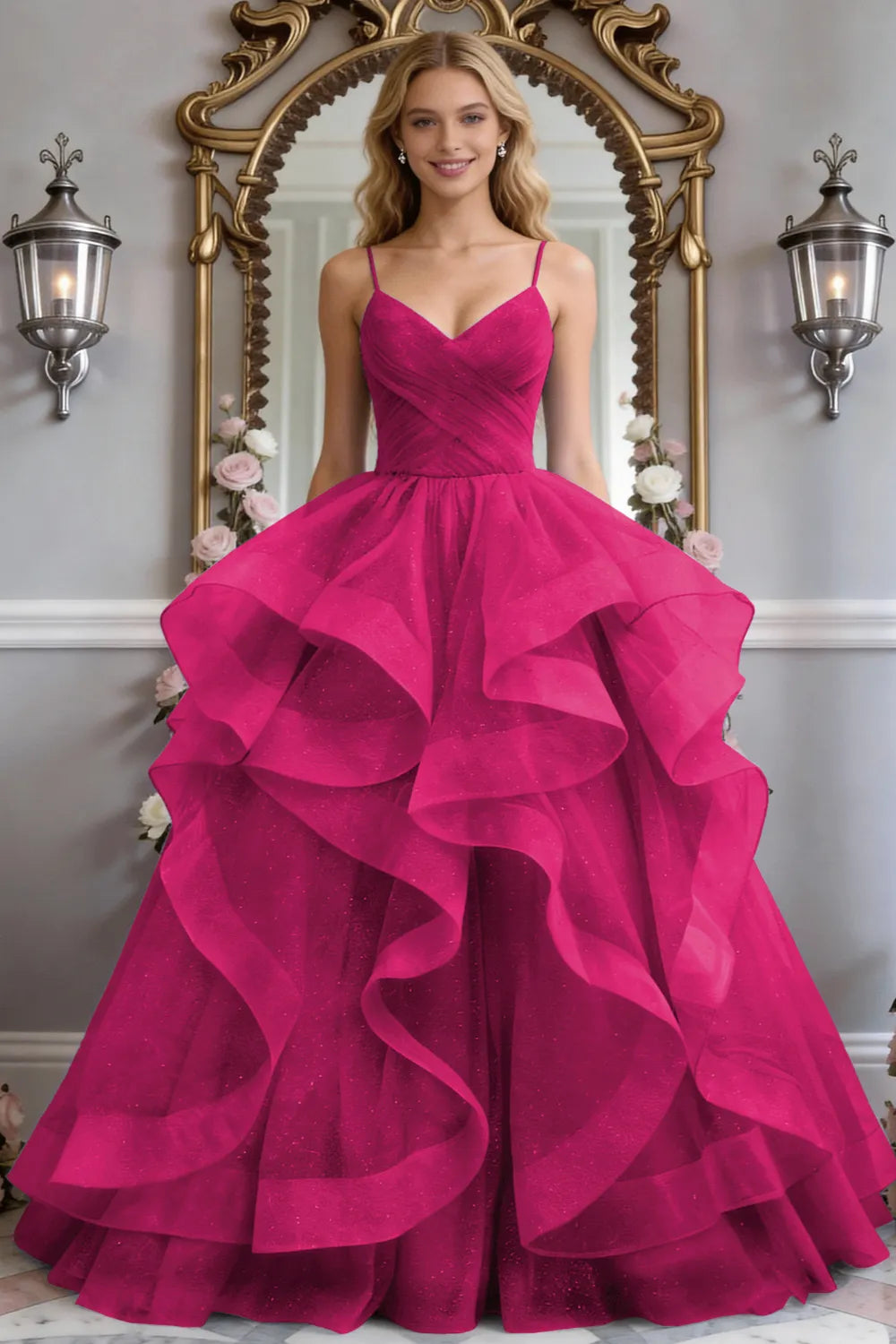 Starlight Ruffle Tulle Prom Dress