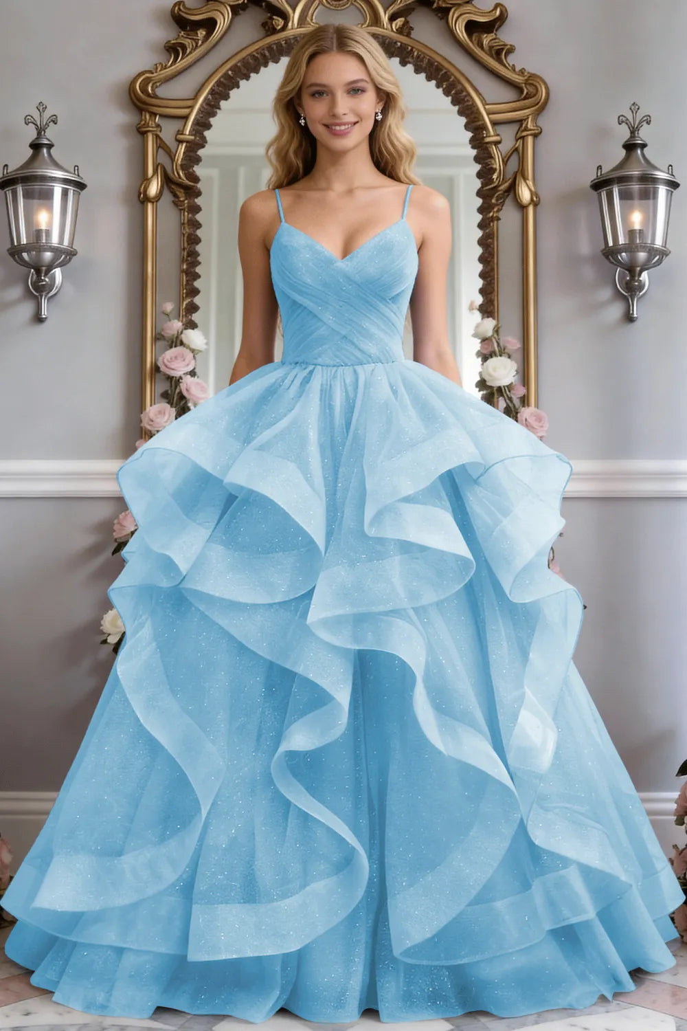 Starlight Ruffle Tulle Prom Dress