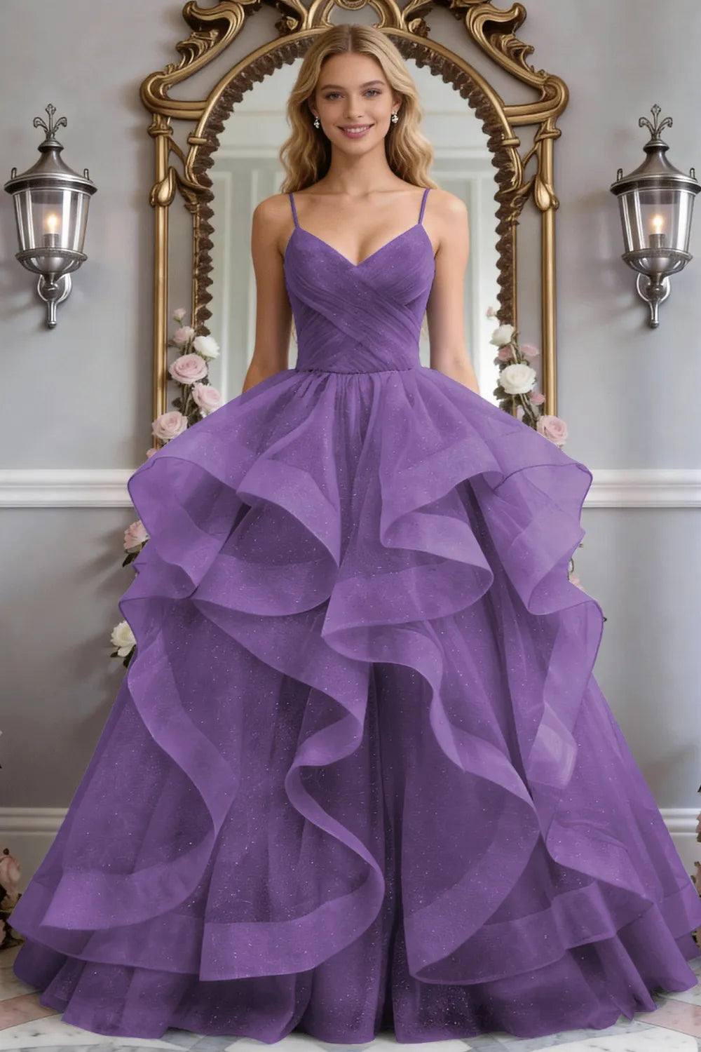 Starlight Ruffle Tulle Prom Dress