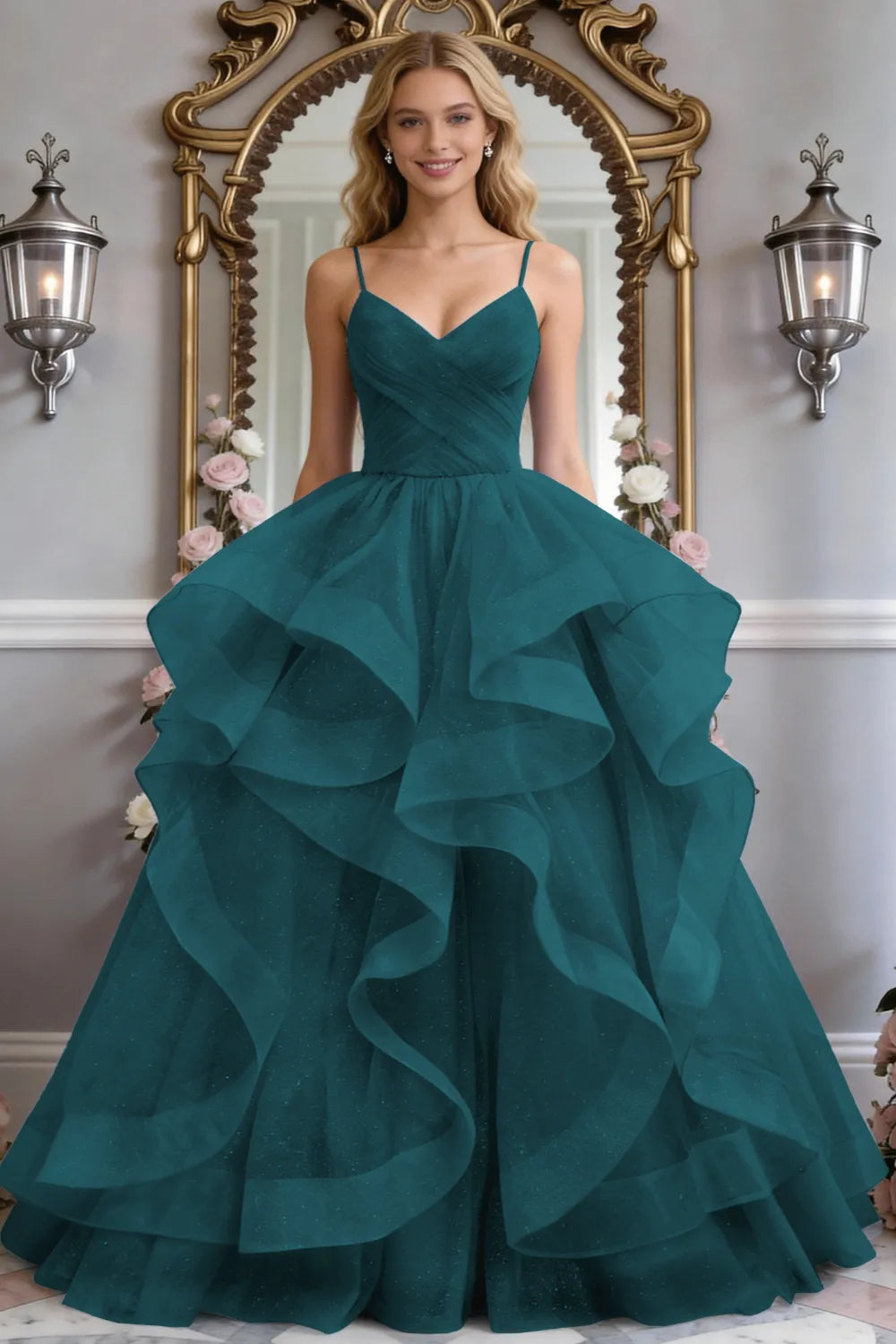 Starlight Ruffle Tulle Prom Dress