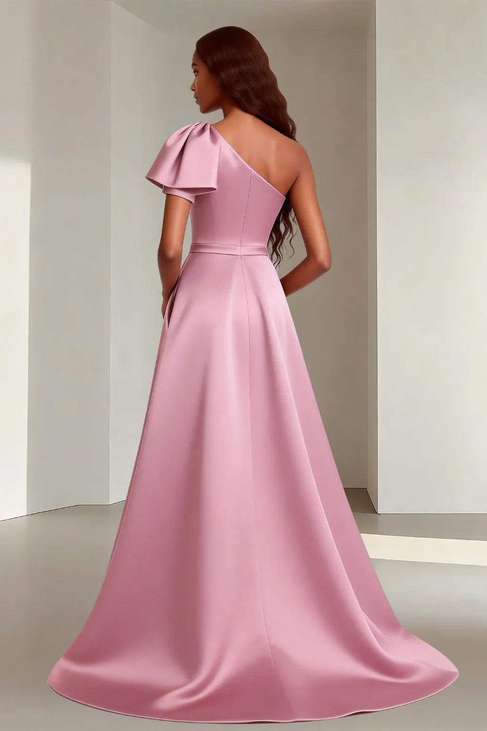 Modern Asymmetrical Satin Wedding Guest Gown