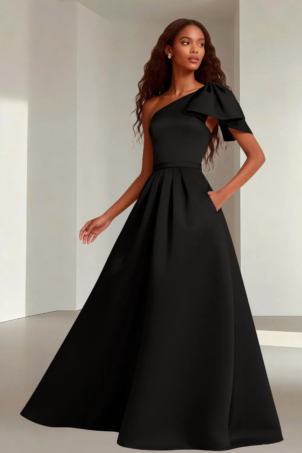 Modern Asymmetrical Satin Wedding Guest Gown