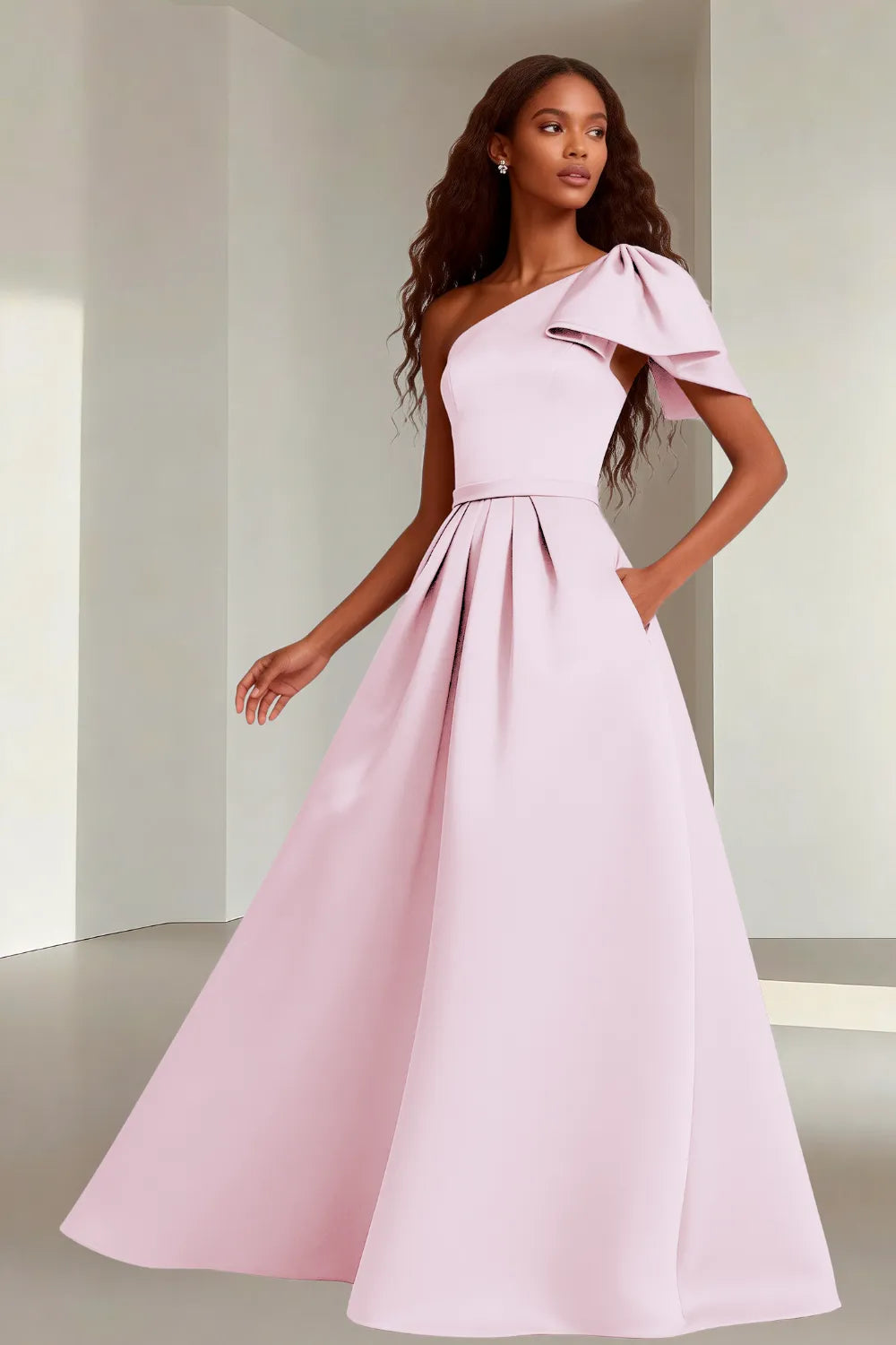 Modern Asymmetrical Satin Wedding Guest Gown