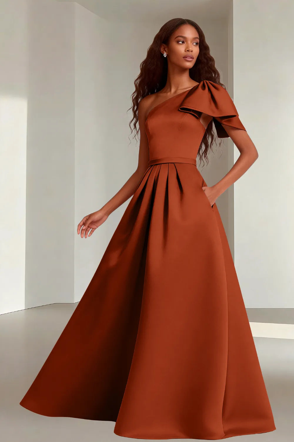 Modern Asymmetrical Satin Wedding Guest Gown