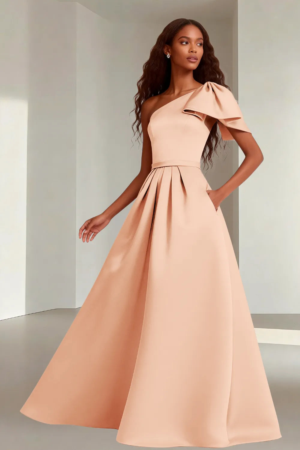 Modern Asymmetrical Satin Wedding Guest Gown
