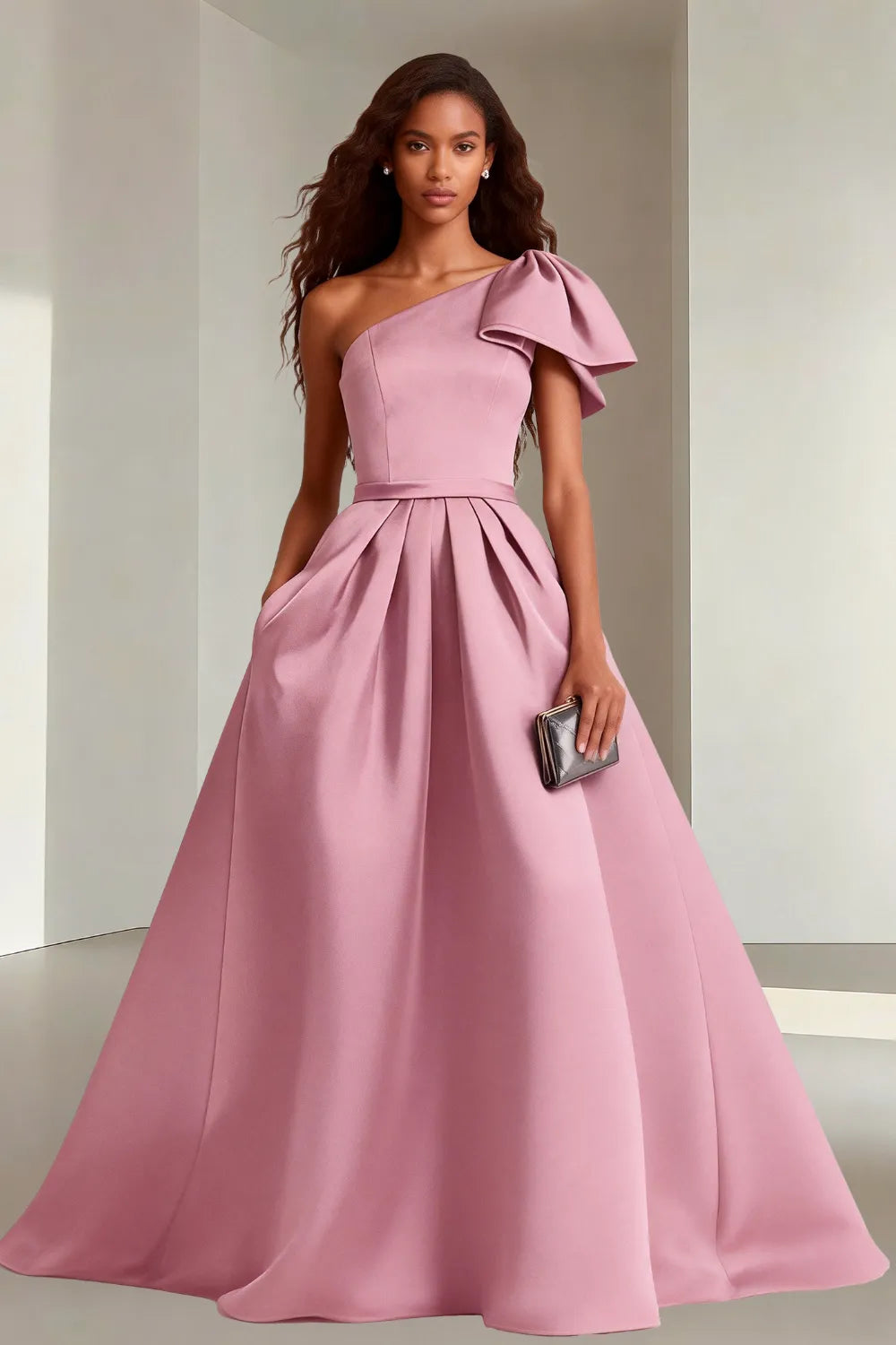 Modern Asymmetrical Satin Wedding Guest Gown