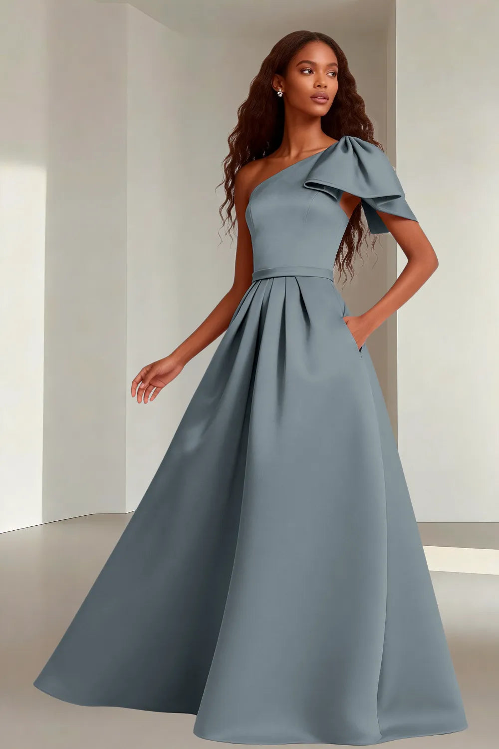 Modern Asymmetrical Satin Wedding Guest Gown