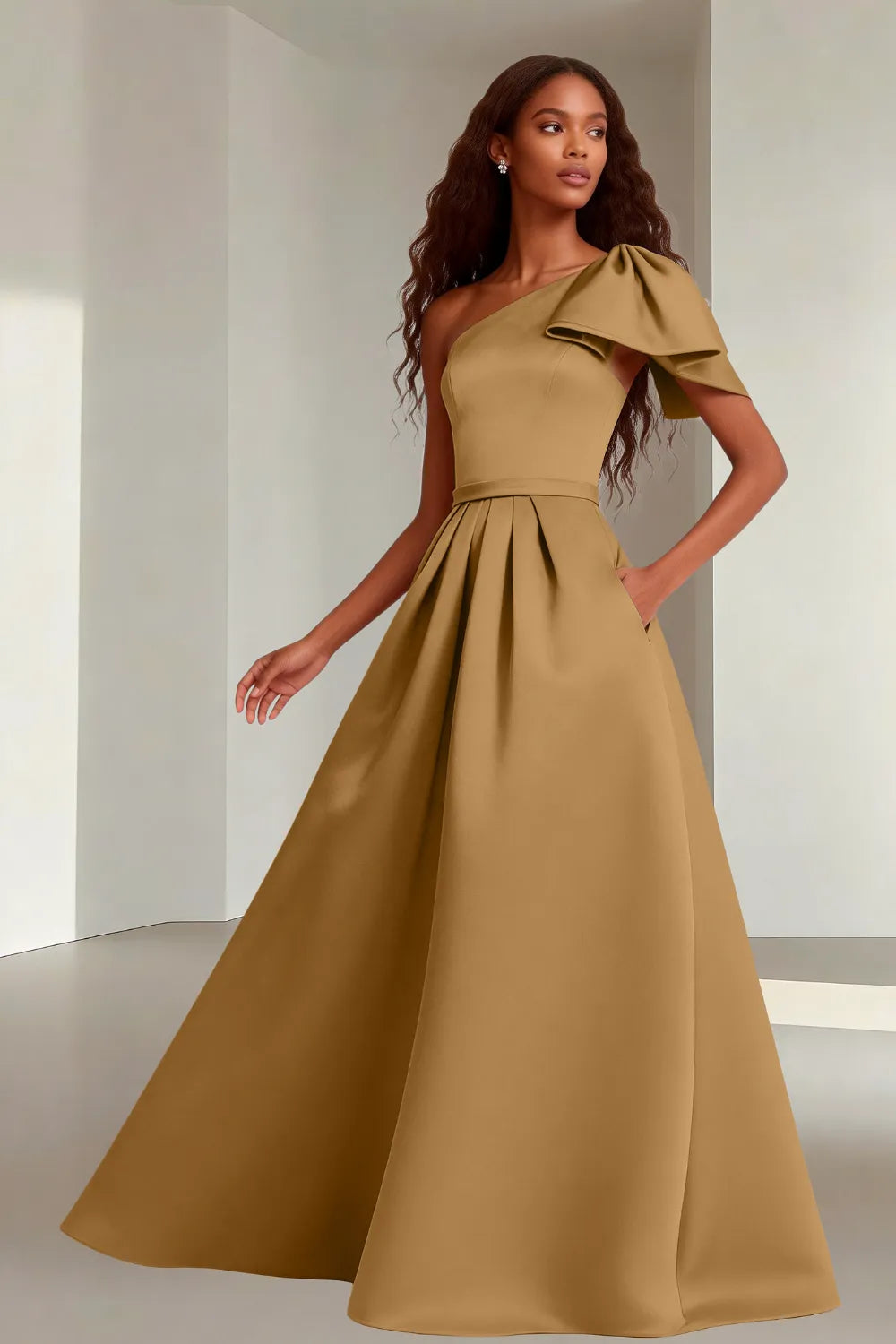 Modern Asymmetrical Satin Wedding Guest Gown
