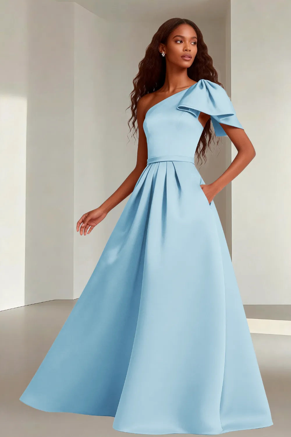 Modern Asymmetrical Satin Wedding Guest Gown