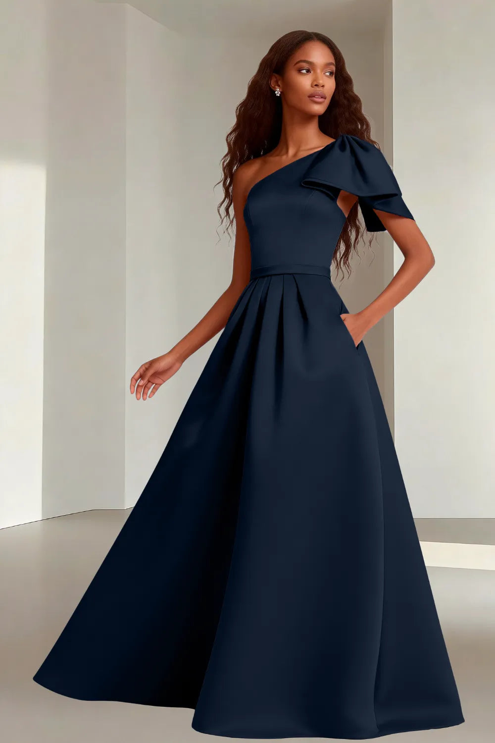 Modern Asymmetrical Satin Wedding Guest Gown