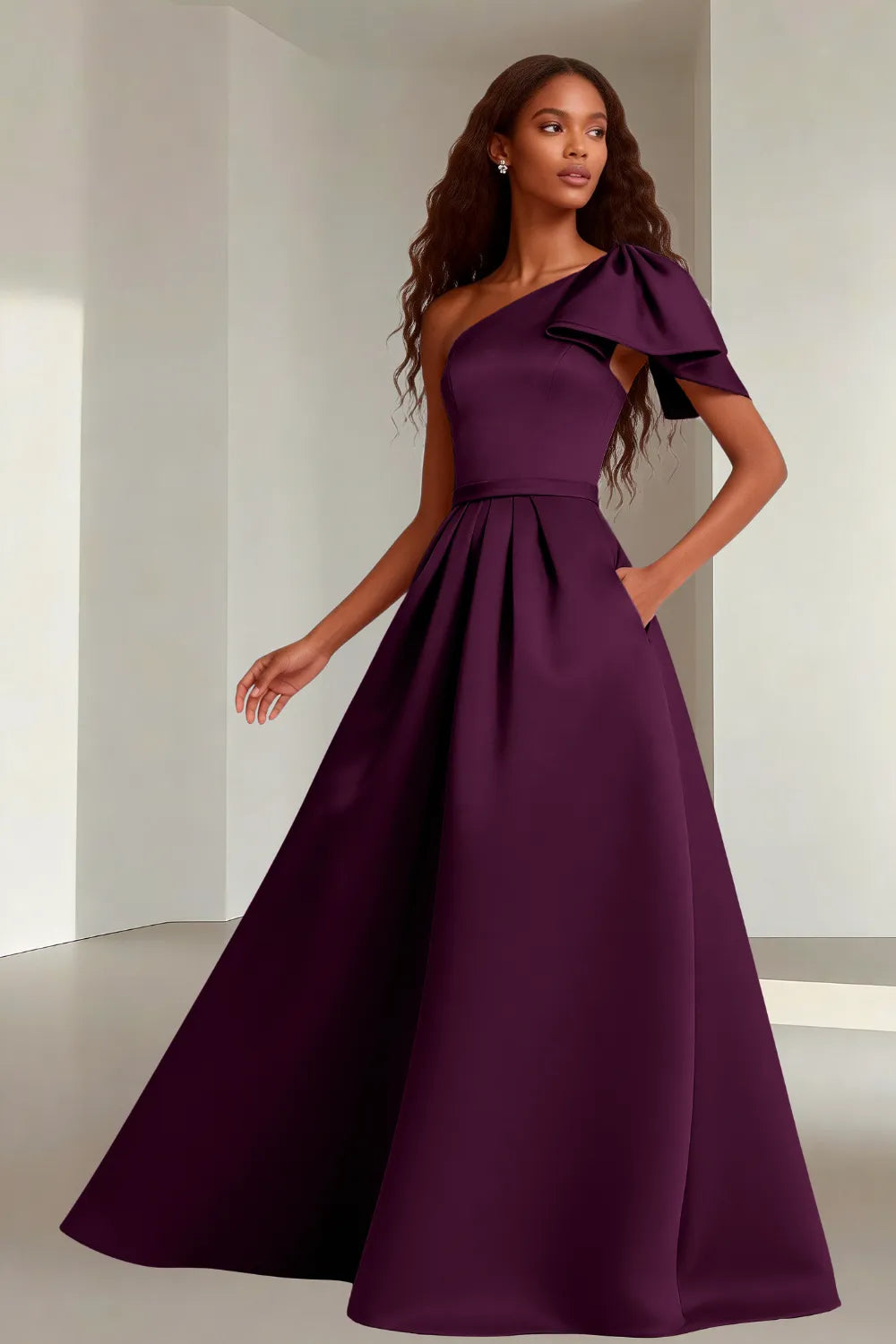 Modern Asymmetrical Satin Wedding Guest Gown