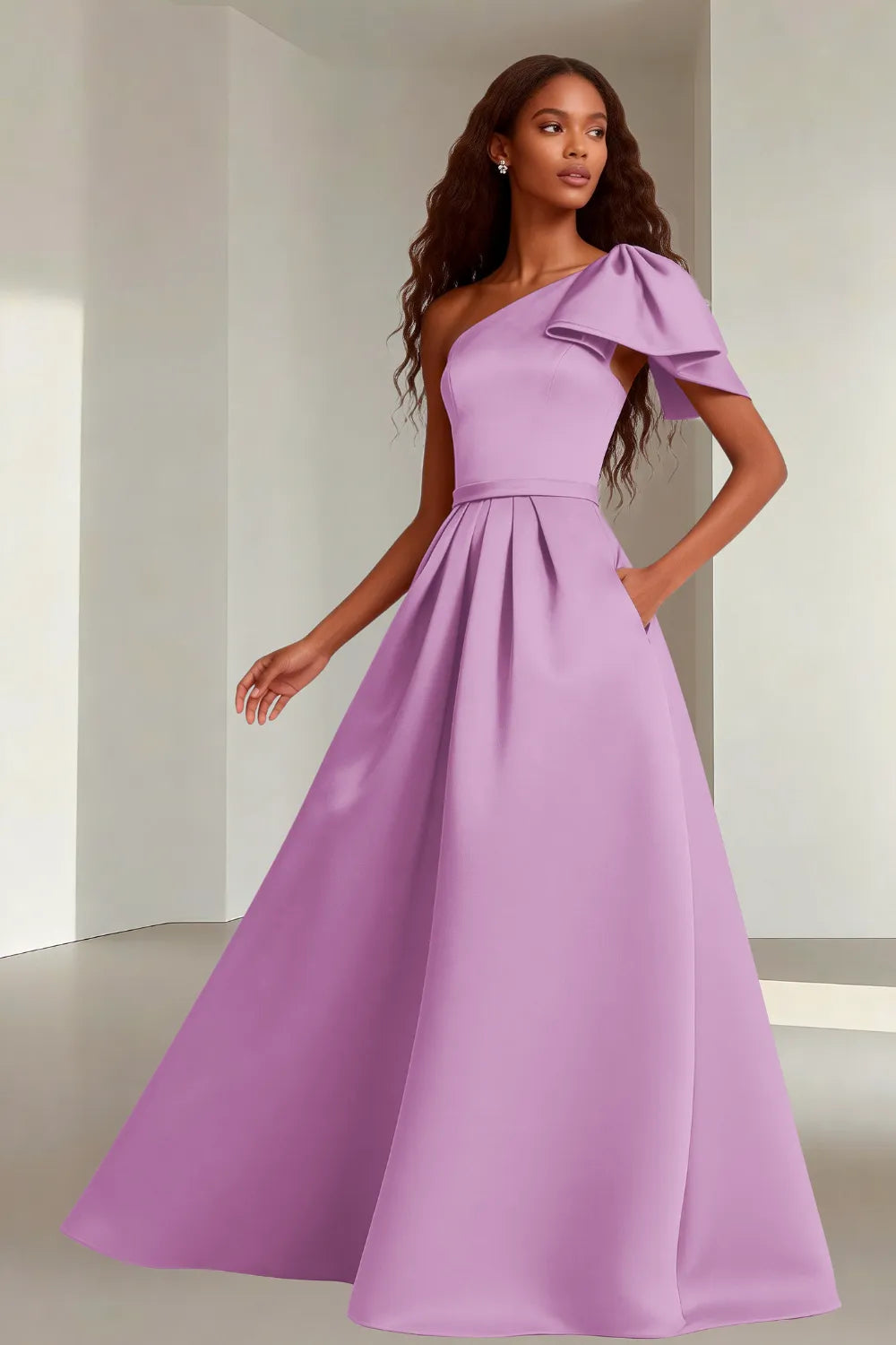 Modern Asymmetrical Satin Wedding Guest Gown