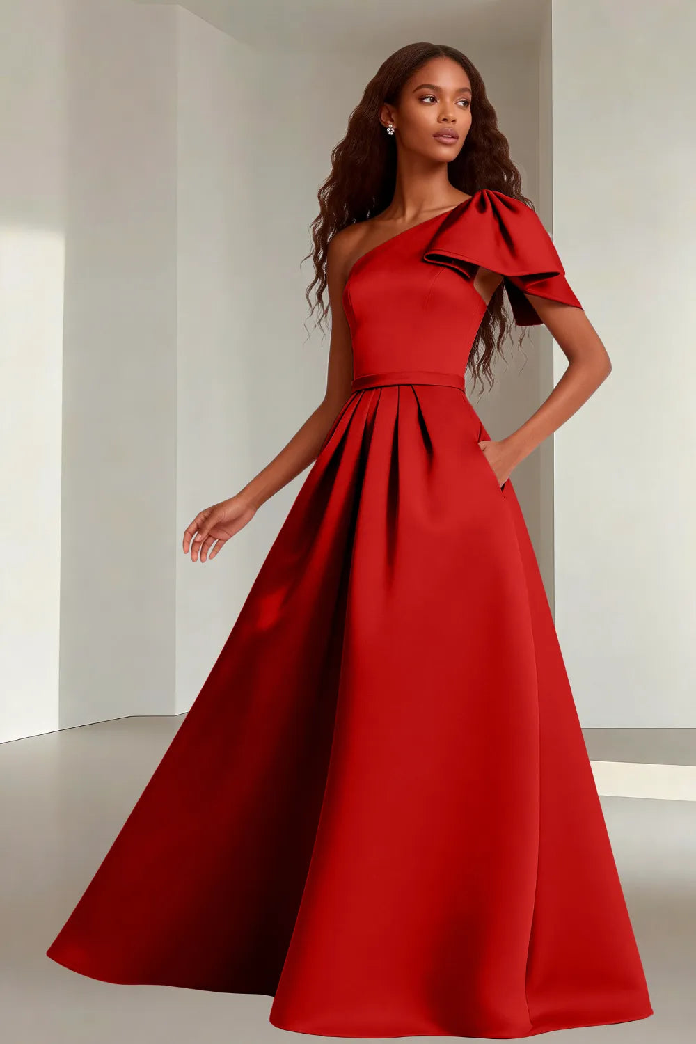 Modern Asymmetrical Satin Wedding Guest Gown